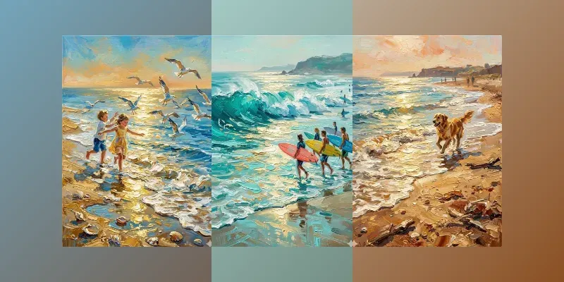 Impressionist Beach Scene Oil Paintings generated by undefined