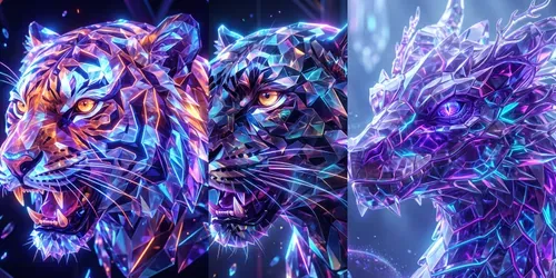 Neon Crystal Animal Portraits generated by gemini-image