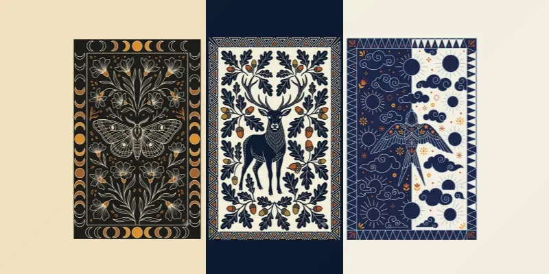 Tri Palette Folk Ornament Panel Art generated by undefined