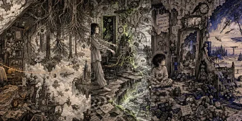 Surreal Worlds In A Room Doodle Art generated by chatgpt-image