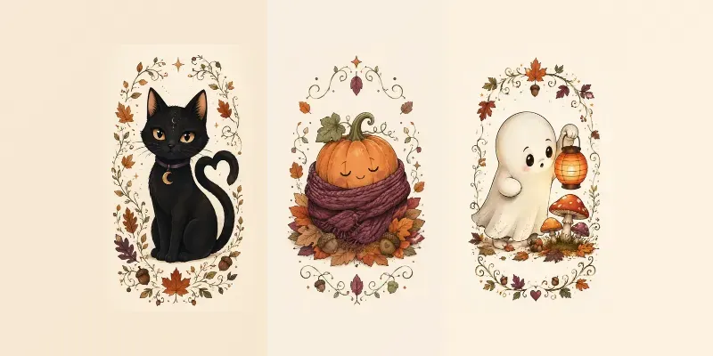 Autumn Whimsy Halloween Ephemera Characters generated by undefined
