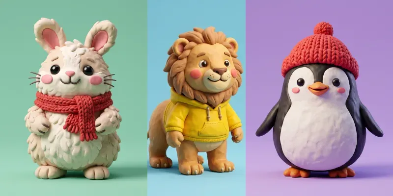 Cute 3D Claymation Animal Characters generated by undefined