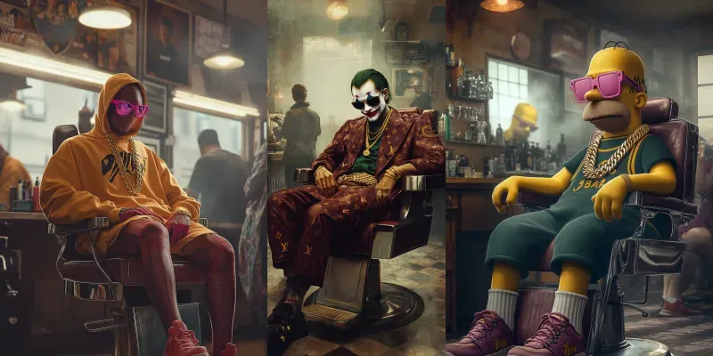 Iconic Characters At The Barbershop generated by undefined