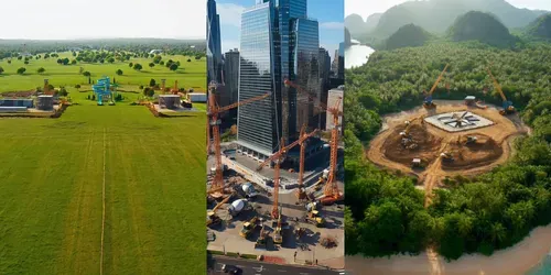 Cinematic Drone Construction Timelapses generated by grok-video