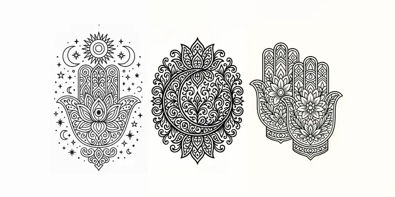 Sacred Ink Hamsa Mandala Coloring Pages generated by undefined