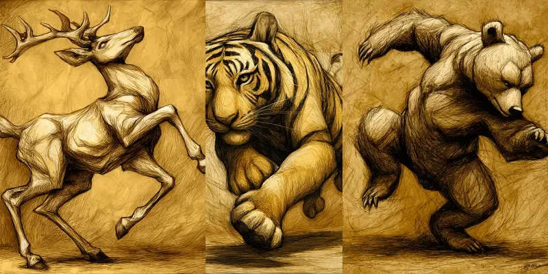 Dynamic Yellow Sepia Animal Prints generated by undefined