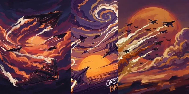 Fighter Jets Under The Sunset In Comic generated by undefined
