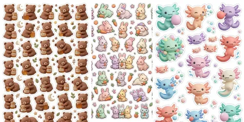 3D Clay Chibi Animal Sticker Printables generated by gemini-image