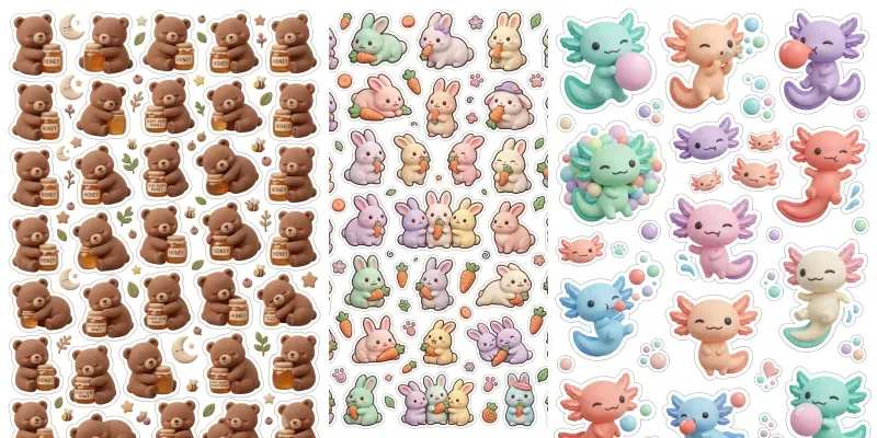 3D Clay Chibi Animal Sticker Printables generated by undefined