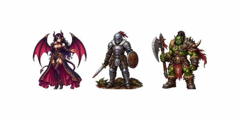 Retro 16 Bit RPG Game Character Designs generated by undefined