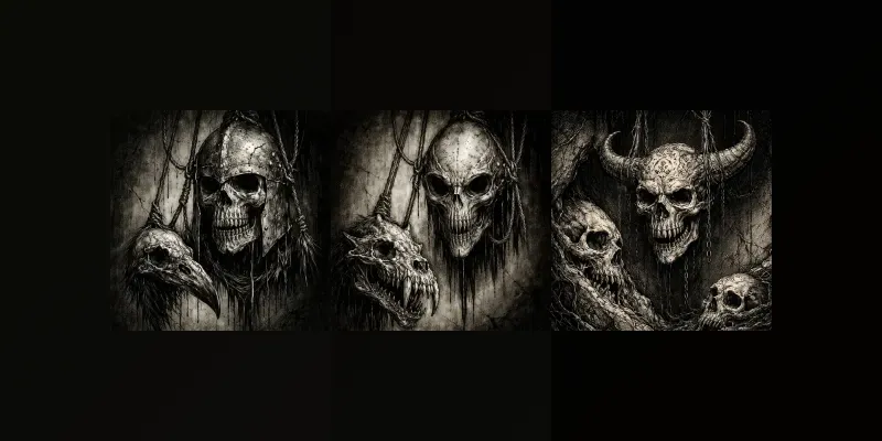 Dark Hanging Skulls Ink Artworks generated by undefined