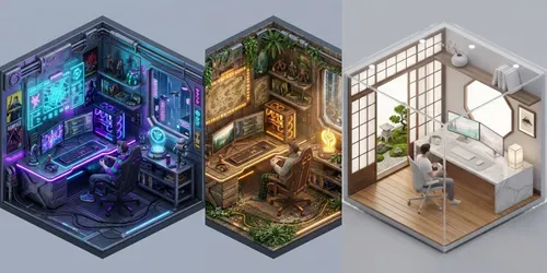 Ultradetailed 3D Isometric Gaming Rooms generated by gemini-image