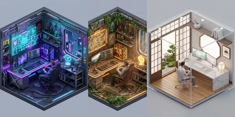 Ultradetailed 3D Isometric Gaming Rooms generated by undefined