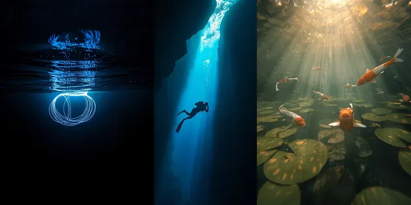Underwater Ocean Scene Photos generated by undefined