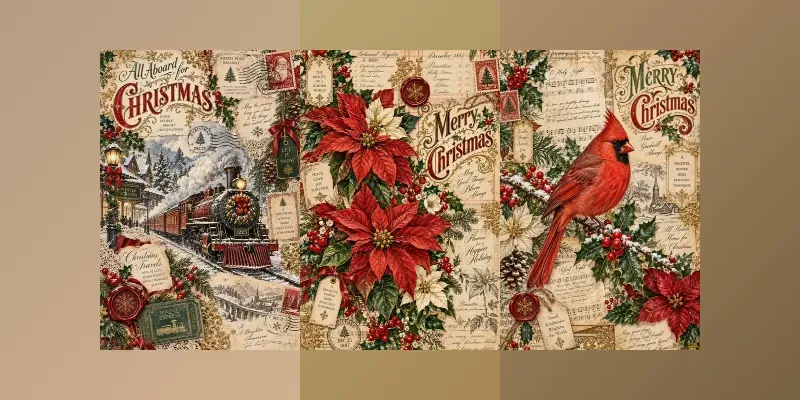 Vintage Christmas Journal Ephemera Pages