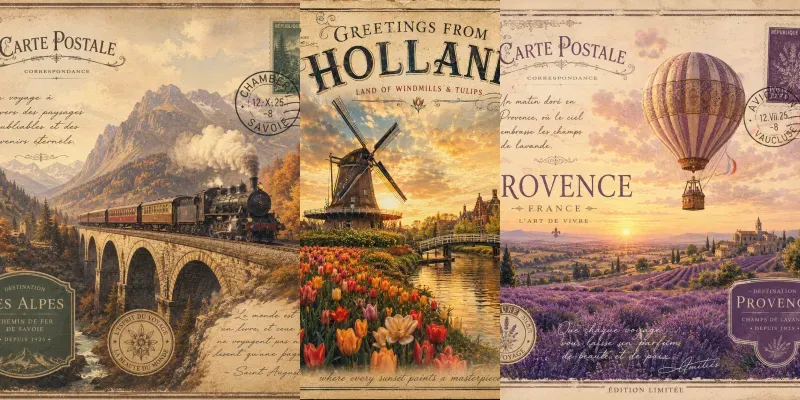 Vintage Art Postcards generated by undefined