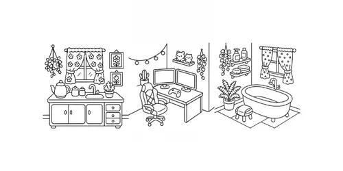 Etsy Cute Cozy Corners Coloring Pages generated by chatgpt-image