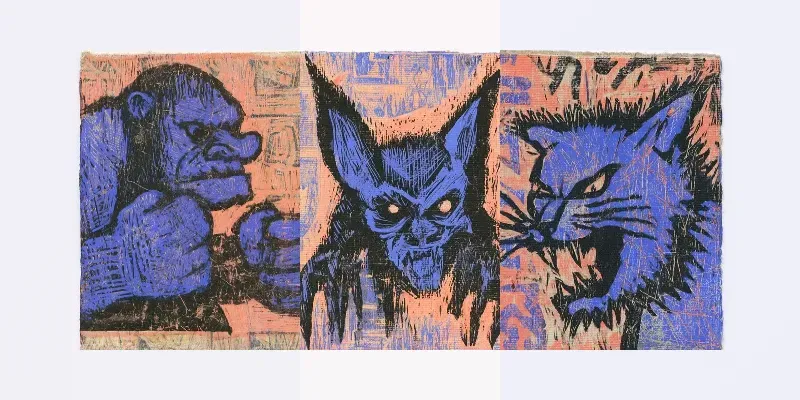 Expressive Linocut Monsters generated by undefined