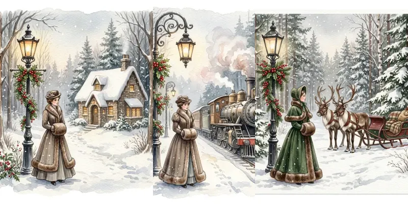 Vintage Watercolor Snow Scenes