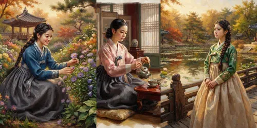 Traditional Korean Hanbok Oil Paintings generated by gemini-image
