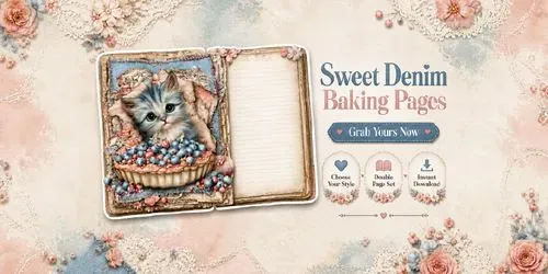 Sweet Denim Baking Girl Double Pages generated by midjourney