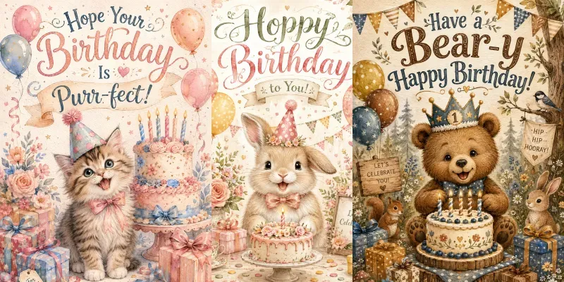 Cute Animal Birthday Cards generated by undefined