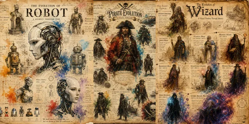 Vintage Evolution Art Collages generated by undefined