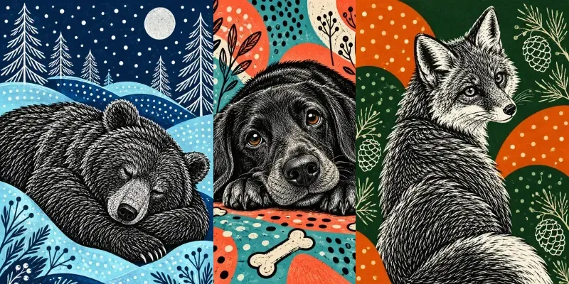 Whimsical Linocut Animal Illustrations
