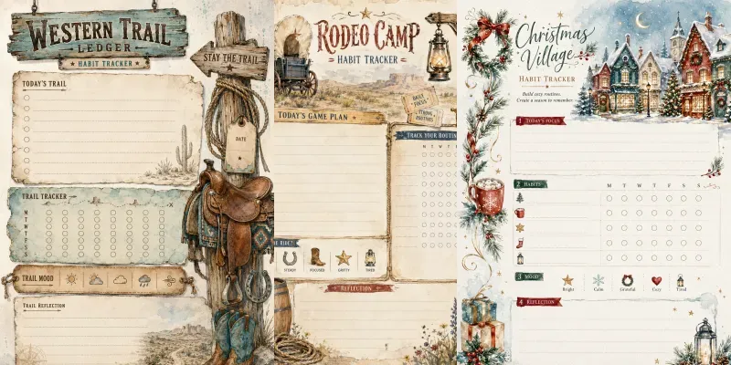 Western Habit Tracker Planner Pages generated by undefined