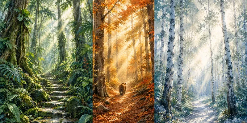 Dreamy Morning Forest Watercolor Art generated by undefined