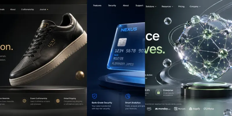 3D Saas Landing Page UI Concepts generated by undefined