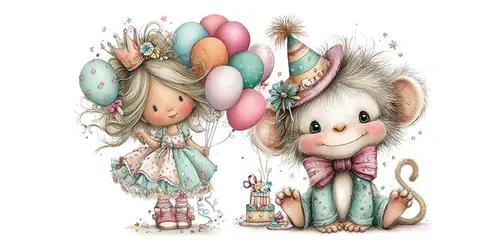 Happy Birthday Characters Clipart Cards generated by midjourney