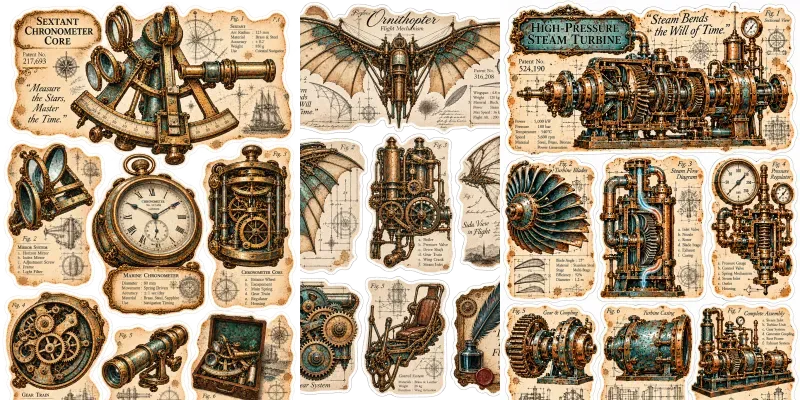 Rustic Steampunk Engine Patent Stickers