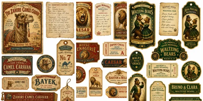 Circus Menagerie Ephemera Sheets generated by undefined