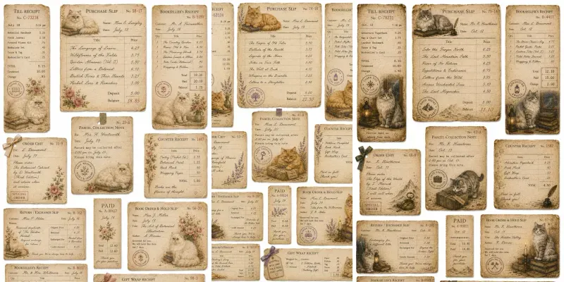 Cozy Cat Bookshop Vintage Receipts generated by undefined