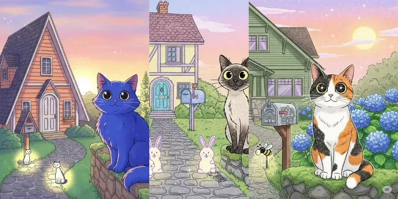 Pastel Porch Paws Sunset Garden Cats generated by undefined