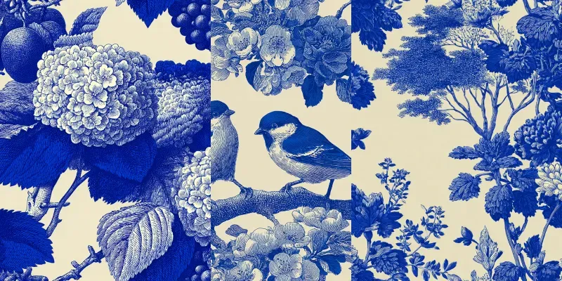 Blue Vintage Botanical Seamless Patterns generated by undefined