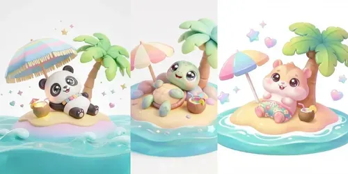 Cute Tropical Kawaii Animal Illustrations generated by gemini-image