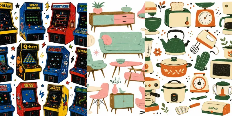 Retro Objects Handdrawn Doodle Art generated by undefined