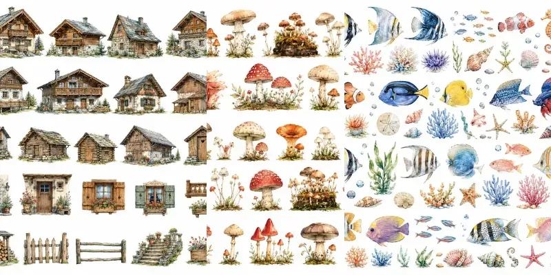 Whimsical Watercolor Clipart Sheets generated by undefined