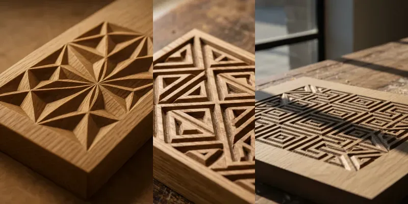 Premium Geometric Wood Carving Textures generated by undefined