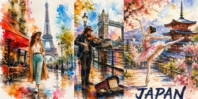 Vibrant Watercolor Travel Poster Generator generated by undefined