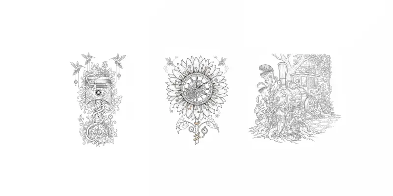 Steampunk Mechanical Garden Coloring generated by undefined