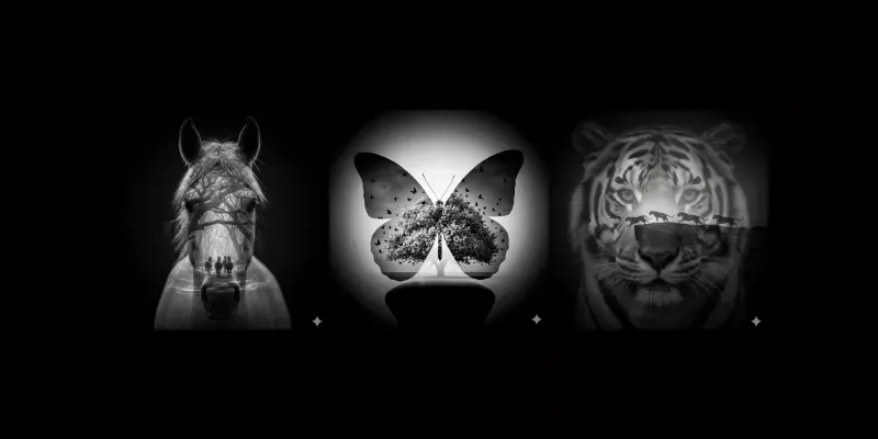 Double Exposure Animal Family Silhouettes generated by undefined