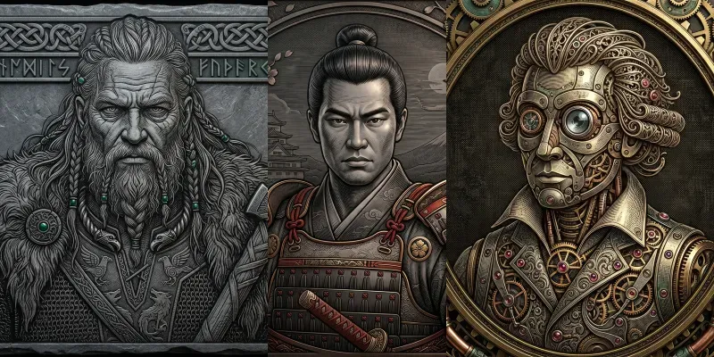Monetary Icons Engraved Portraits generated by undefined