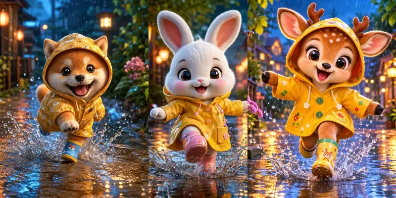 Whimsical Rainy Character Adventures generated by undefined