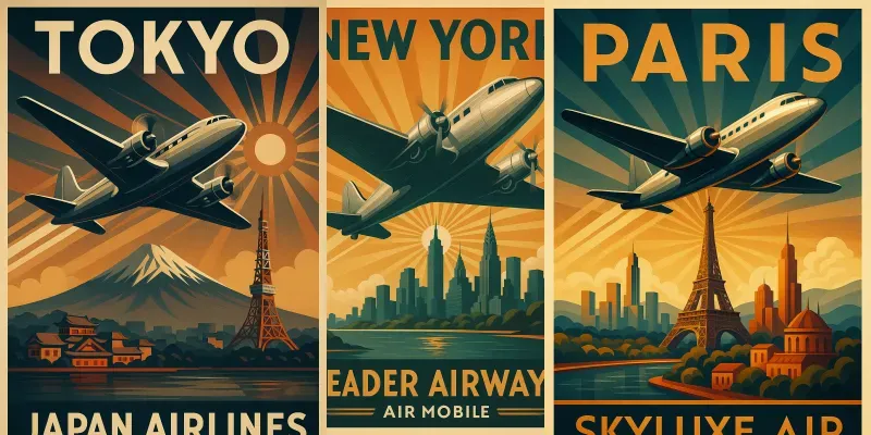 Vintage Art Deco Travel Posters 1930s generated by undefined
