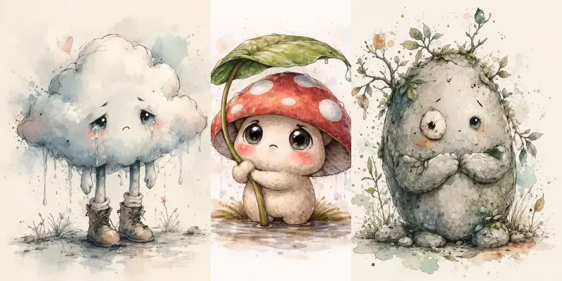 Whimsical Sad Creature Art Style Packs generated by undefined