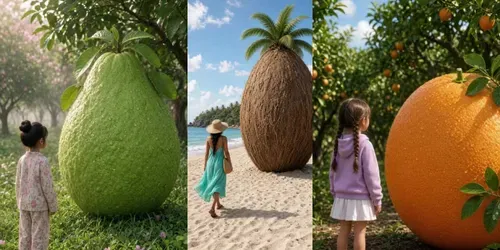 Magical Giant Fruit Worlds generated by grok-video