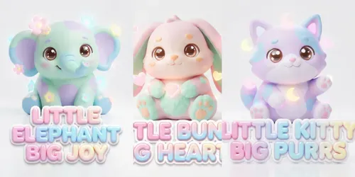 3D Baby Animal Merchandise Collections generated by qwen-image